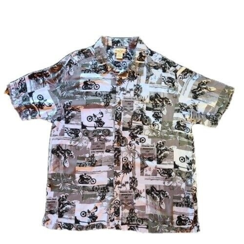 Panama Jack Motorcycle Club Maui Hawaii Shirt Mens L 100% Rayon Grey/White/Black